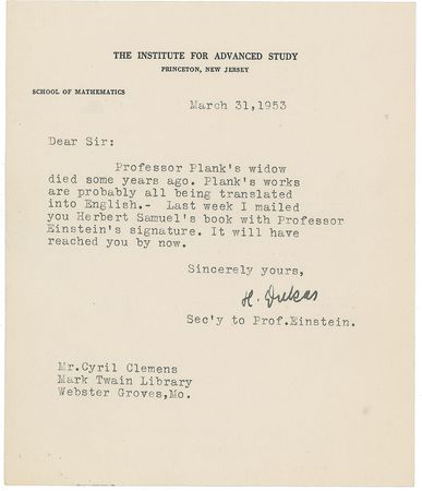 Lot #306 Max Planck: ?The Mark Twain Society has elected me as an honorary member? - Image 4