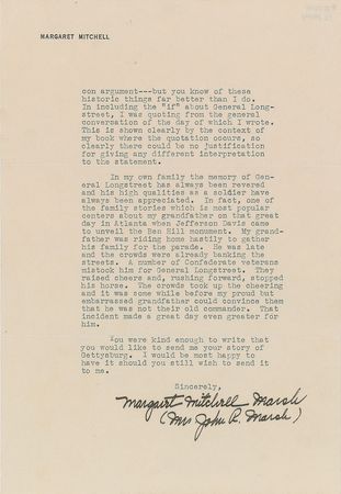 Lot #523 Margaret Mitchell: Defending Gone With the Wind’s commentary on Longstreet to his outspoken widow - Image 2