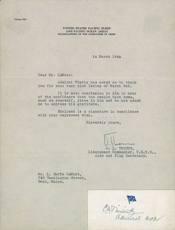 Lot #440 Douglas MacArthur and Chester Nimitz Signature - Image 2