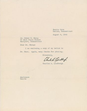 Lot #450 Charles Lindbergh: Unusual Lindbergh archive, reaffirming his “great confidence in the integrity and fairness of the medical profession” - Image 1