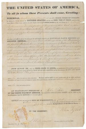 Lot #35 John Tyler: Tyler-approved 1843 land grant