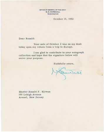 Lot #442 George C. Marshall Typed Letter Signed - Image 1