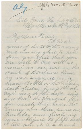 Lot #383 Civil War: “Bullets flying in every direction cannon balls tearing up the Earth and shells bursting over our heads” - Image 1