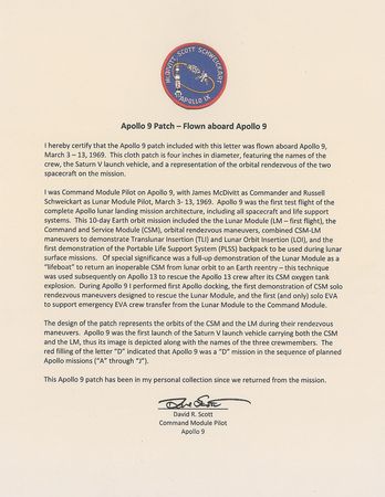 Lot #434 Apollo 9: CMP Scott’s flown Apollo 9 patch - Image 3