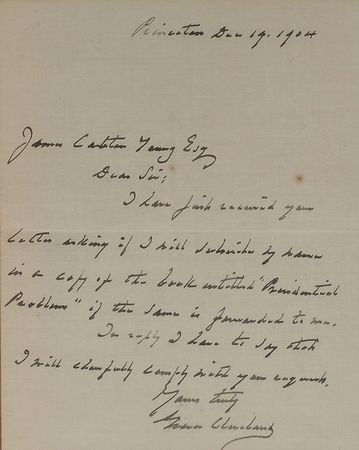 Lot #131 Grover Cleveland: Cleveland agrees to ?subscribe my name in a copy of the book entitled ?Presidential Problems?? - Image 2
