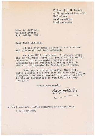 Lot #596 J. R. R. Tolkien Typed Letter Signed - Image 1