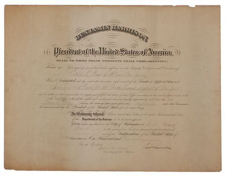 Lot #63 Benjamin Harrison Signed Document - Image 1