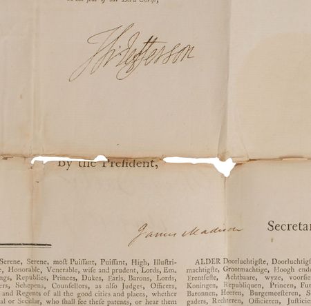 Lot #13 Thomas Jefferson and James Madison: Perfectly signed Jefferson-Madison ship’s papers - Image 2