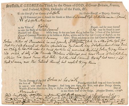 Lot #5 John Adams: Twice-signed 1768 court