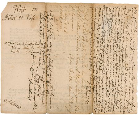 Lot #5 John Adams: Twice-signed 1768 court document filled out by Adams - Image 2