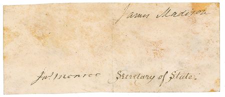 Lot #19 James Madison and James Monroe Signatures