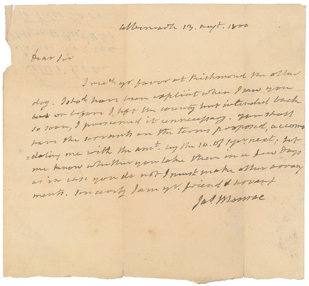 Lot #22 James Monroe: Slave trade with Jefferson’s