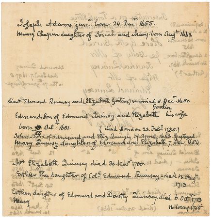 Lot #24 John Quincy Adams: Adams traces his lineage back to 1648, detailing the evolution of “Quinsey” to “Quinsy” to “Quincy” - Image 2