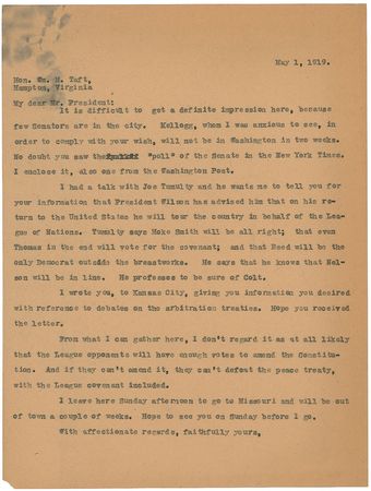 Lot #70 William H. Taft: Combating opposition to the League of Nations: ?If we can prevent that, then the Republicans can not afford to stand on the issue of ?Peace or continued state of war?? - Image 3