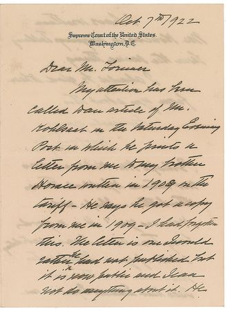 Lot #71 William H. Taft: Fearing publication of “letters between Mr. Roosevelt and me written in the period between the election of 1908 and my inauguration” - Image 1