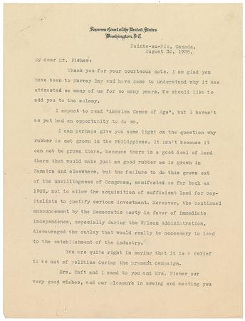 Lot #72 William H. Taft Typed Letter Signed - Image 1