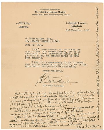 Lot #590 George Bernard Shaw: On the copyright of letters ?sold, not as literature, but as material relics of a modern saint? - Image 1