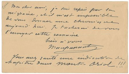 Lot #585 Guy de Maupassant Handwritten Letter Signed - Image 1