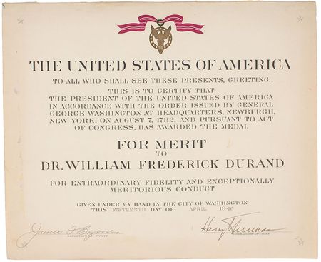 Lot #90 Harry S. Truman: Scarce presidential Medal for Merit certificate, America?s highest civilian honor - Image 1