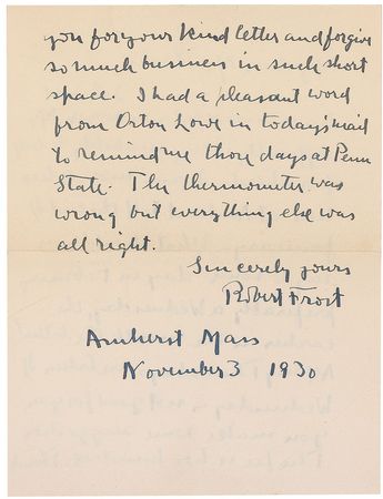 Lot #581 Robert Frost Handwritten Letter Signed - Image 2