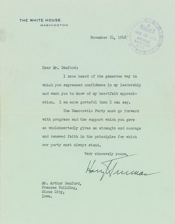 Lot #94 Harry S. Truman Typed Letters Signed - Image 1