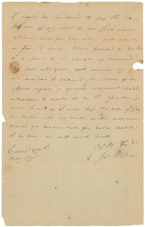 Lot #187 James Wilson: Scarce handwritten letter by the signer and Supreme Court justice - Image 1