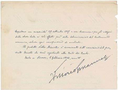 Lot #309 Benito Mussolini and Vittorio Emanuele III Signed Document - Image 2