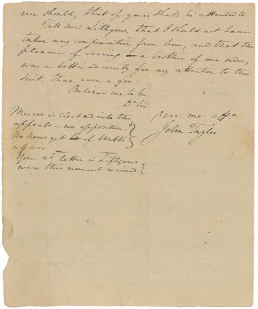 Lot #278 John Taylor of Caroline Handwritten Letter Signed - Image 2