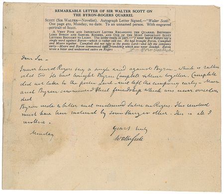 Lot #587 Sir Walter Scott: Sir Walter Scott comments on Lord Byron - Image 1