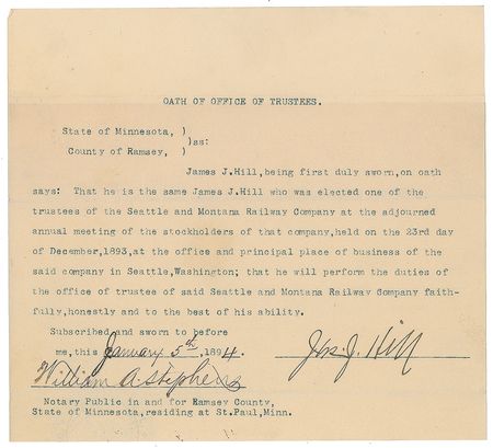 Lot #290 James J. Hill Signed Document - Image 1