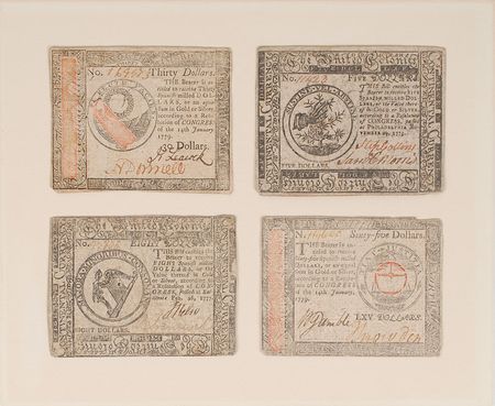 Lot #192 Continental Currency: Colonial currency, including a note printed by Ben Franklin - Image 1