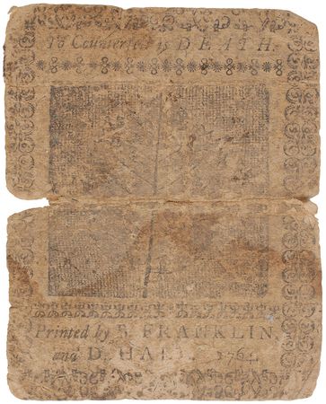 Lot #192 Continental Currency: Colonial currency, including a note printed by Ben Franklin - Image 2