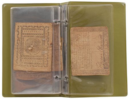 Lot #192 Continental Currency: Colonial currency, including a note printed by Ben Franklin - Image 4