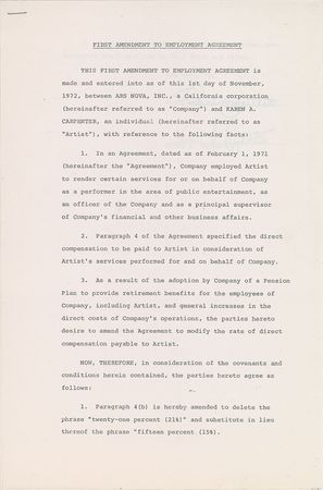 Lot #714 The Carpenters Signed Document - Image 1