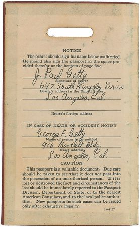 Lot #214 J. Paul Getty Passport - Image 2