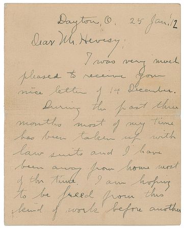 Lot #6001 Wilbur Wright Autograph Letter Signed - Image 1