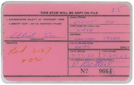 Lot #6173 Gemini 9: Elliott See Signed Access Card - Image 1