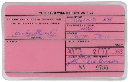 Lot #6063 Alan Shepard Signed Access Card - Image 1