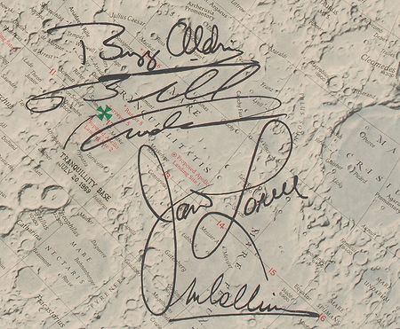 Lot #6370 Apollo 11 and 8 Oversized Crew Signed Moon Map - Image 4