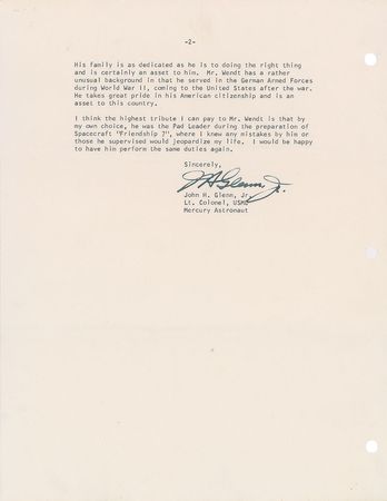 Lot #6096 John Glenn Signed Letter of Recommendation - Image 1