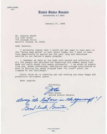 Lot #6135 John Glenn Typed Letter Signed and Launch Complex Souvenir - Image 1