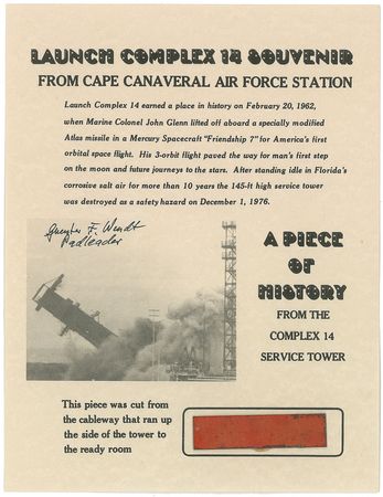 Lot #6135 John Glenn Typed Letter Signed and Launch Complex Souvenir - Image 2