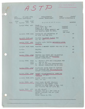 Lot #6122 Guenter Wendt?s Apollo-Soyuz Mission-Used Checklist - Image 2