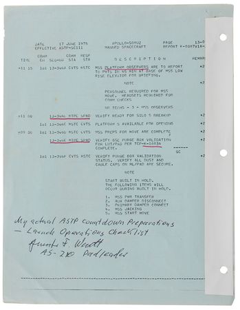 Lot #6122 Guenter Wendt?s Apollo-Soyuz Mission-Used Checklist - Image 3