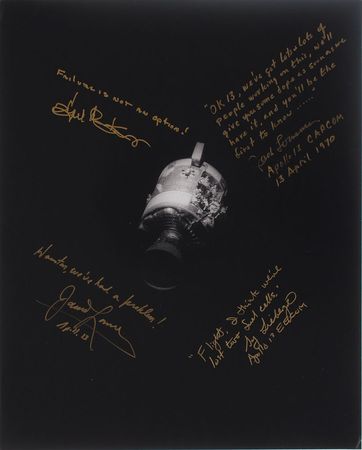 Lot #6211 Apollo 13 Oversized Signed Photograph: Lovell, Kranz, Lousma, and Liebergot - Image 1