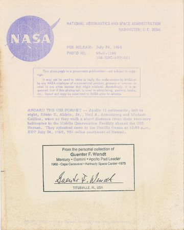 Lot #6130 Guenter Wendt’s Signed Collection of Apollo 11 Photographs - Image 4