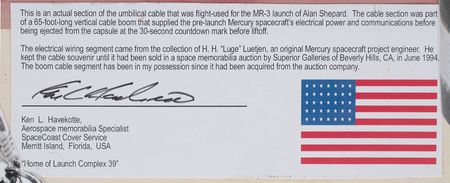 Lot #6053 Mercury-Redstone 3 Flown Umbilical Cable Presentation - Image 2