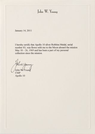 Lot #6348 John Young?s Apollo 10 Flown Robbins Medal - Image 3