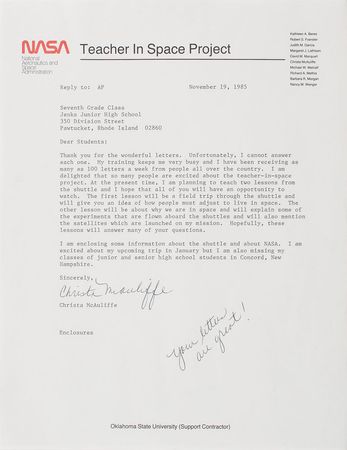 Lot #6689 Christa McAuliffe Typed Letter Signed - Image 1