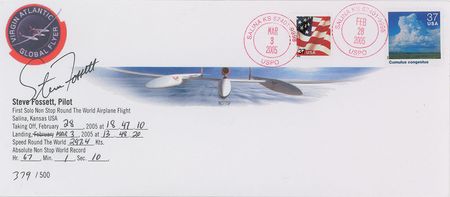 Lot #6703 Steve Fosset Flown Cover, Signed Photograph, and Letter - Image 2
